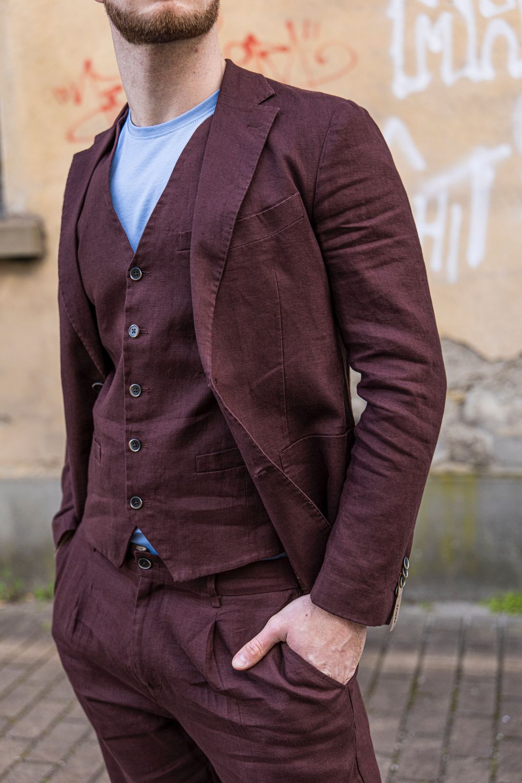 Giacca monopetto Seinse in lino moka (1)