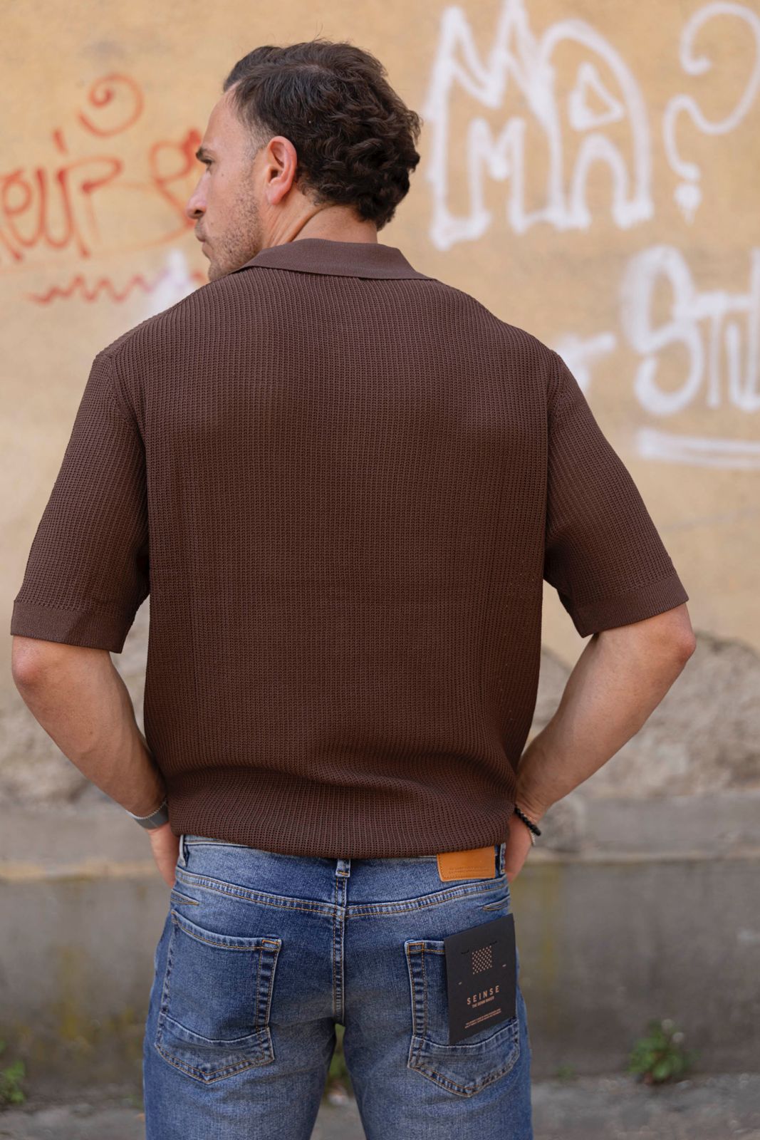 Cardigan in maglia man. corta Seinse moka (2)
