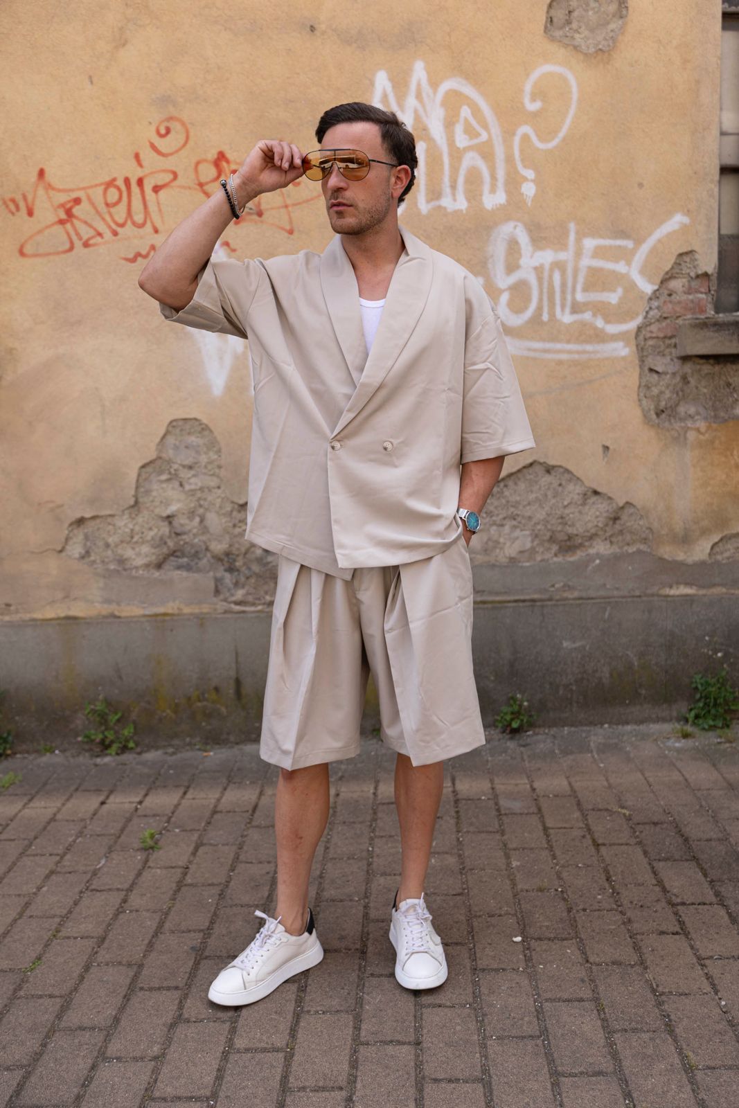 Coordinato Kimono man. corta e Bermuda Adon beige (2)