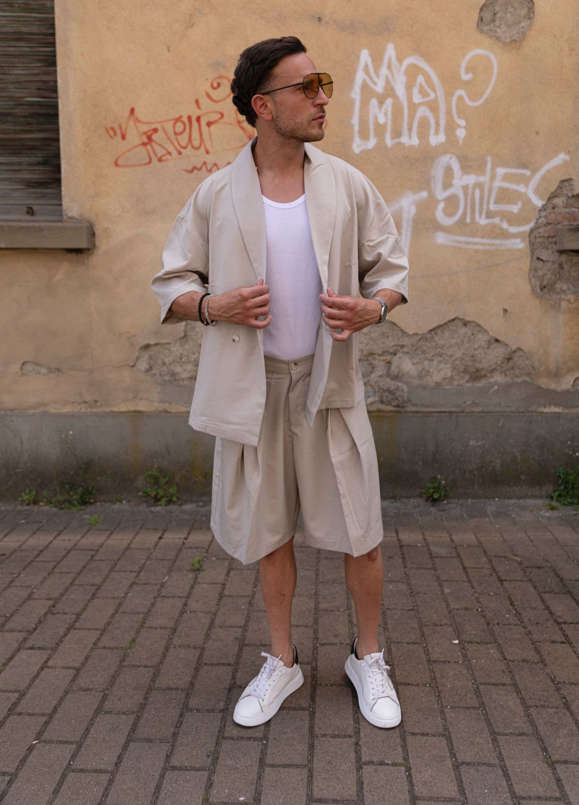 Coordinato Kimono man. corta e Bermuda Adon beige (5)