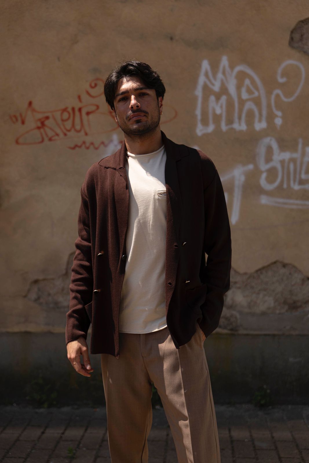 Giacca doppiopetto in maglia mod. Guadalupe S Stilosophy moro (1)