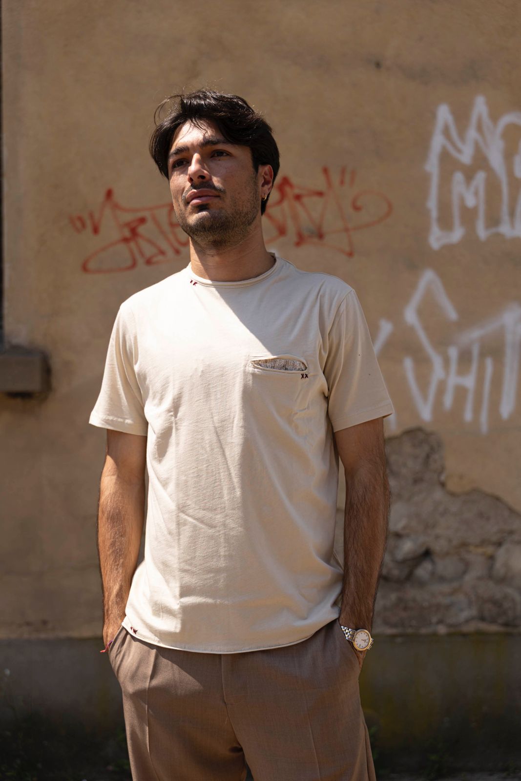 T-shirt super soft cotton Seinse con taschino beige (1)
